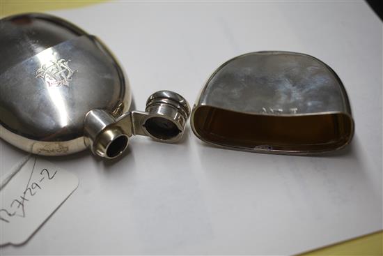 A late Victorian silver oval hip flask, Sampson Mordan & Co, London, 1895, 13.4cm.